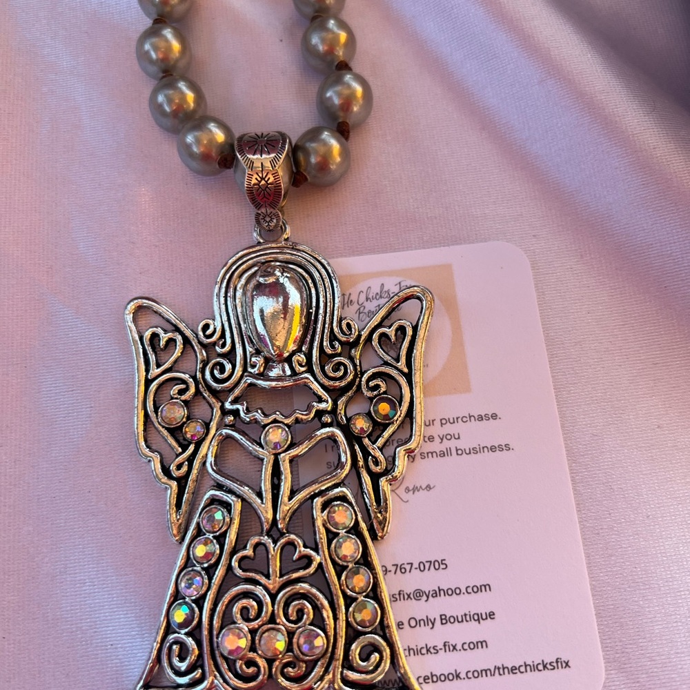 Angel Pendant Necklace with Navajo Beaded Chain.